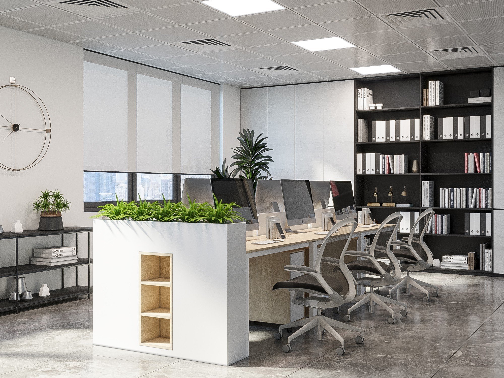 Tone trắng đen - Thiết kế nội thất văn phòng hiện đại